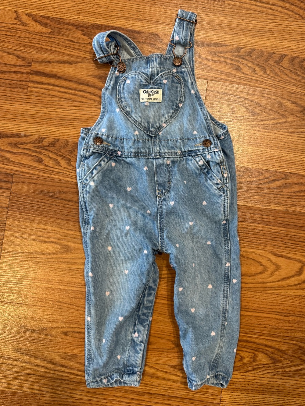 OshKosh B’gosh Heart Pocket Denim Overalls 12 Months Pink Heart Print